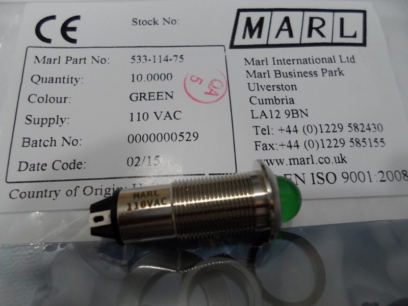 533-114-75  LED indicator 12.7mm 533 green 110Vac